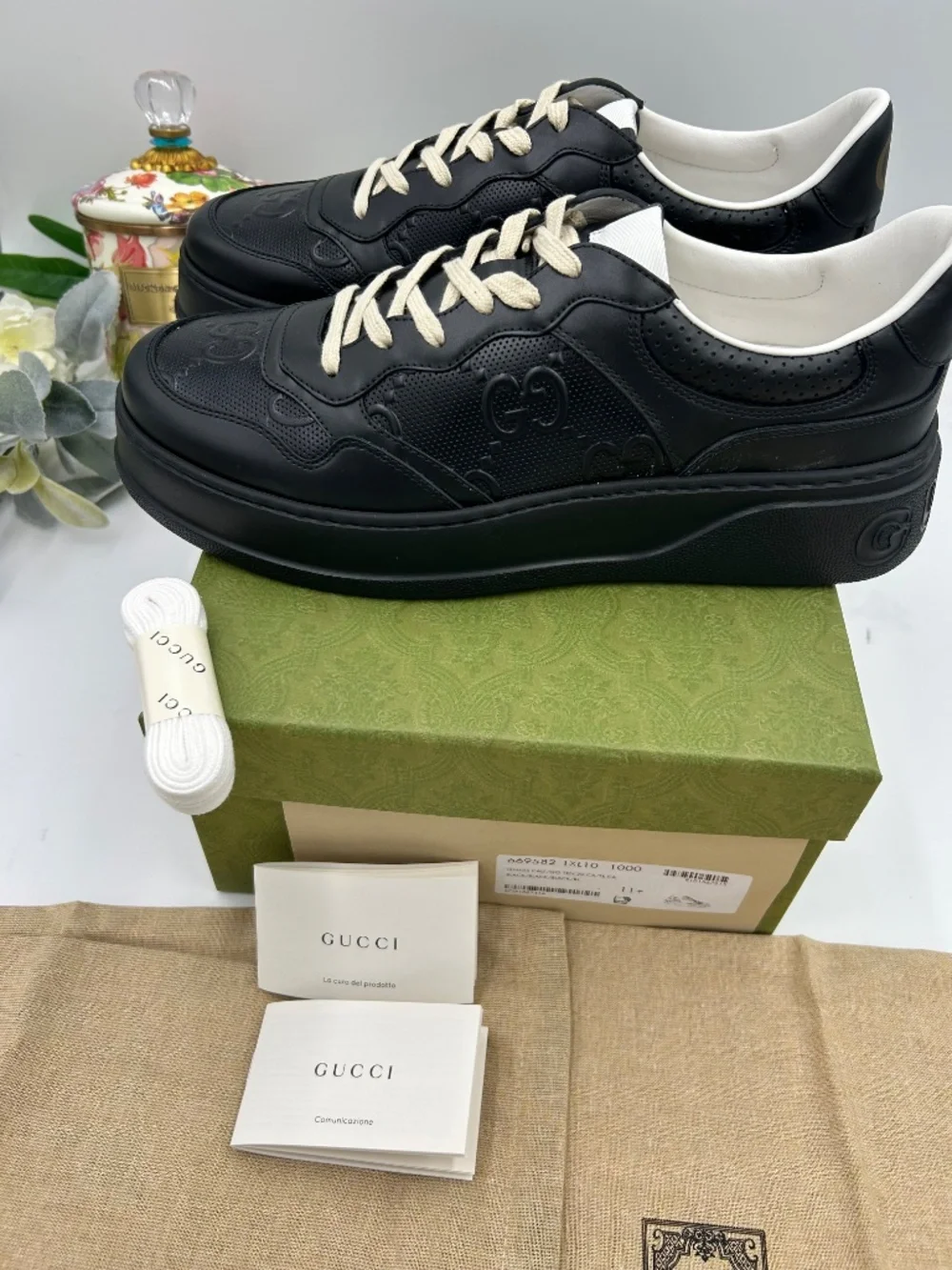 Gucci Chunky B Perforated GG Embossed Leather Sneakers. Size 11.5. (Fits 12.5)